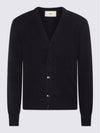 Heart Logo V Neck Cashmere Cardigan Navy - AMI - BALAAN 6