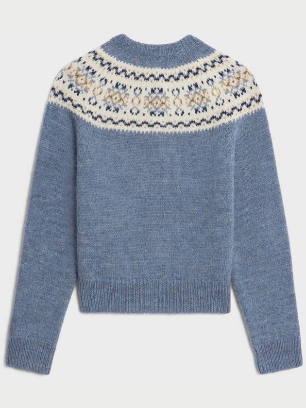 Triomphe Fair Isle Wool Cardigan Light Blue - CELINE - BALAAN 3