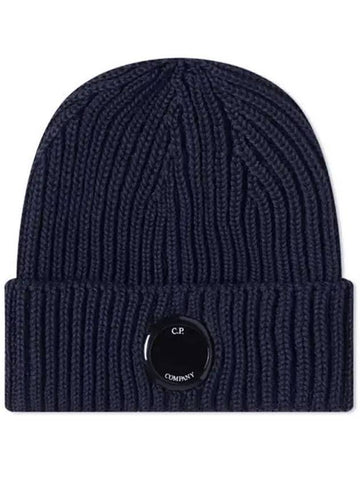 Lens Wappen Wool Beanie Navy - CP COMPANY - BALAAN.