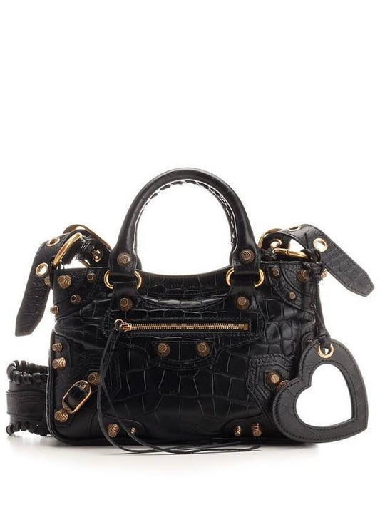 Neo Cagole Small Crocodile Embossed Leather Tote Bag Black - BALENCIAGA - BALAAN 1