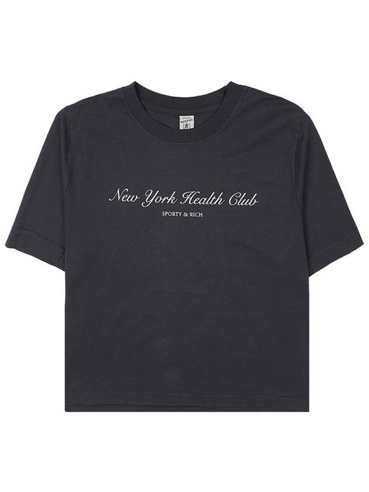 Logo Print Cropped Cotton Short Sleeve T-Shirt Black - SPORTY & RICH - BALAAN 2