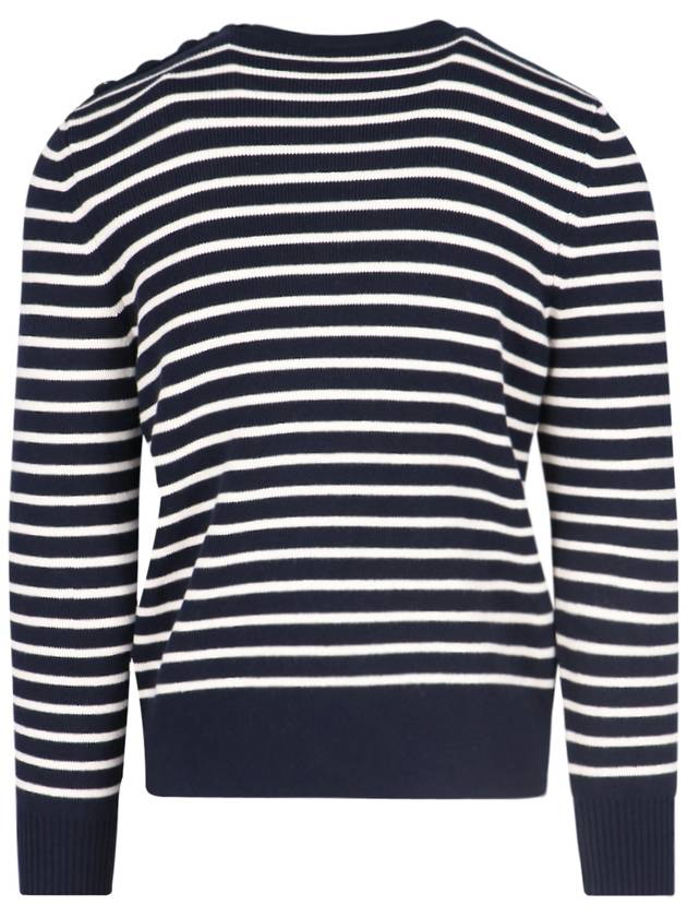 Striped Sailor Crew Neck Knit Top White Navy - AMI - BALAAN 3