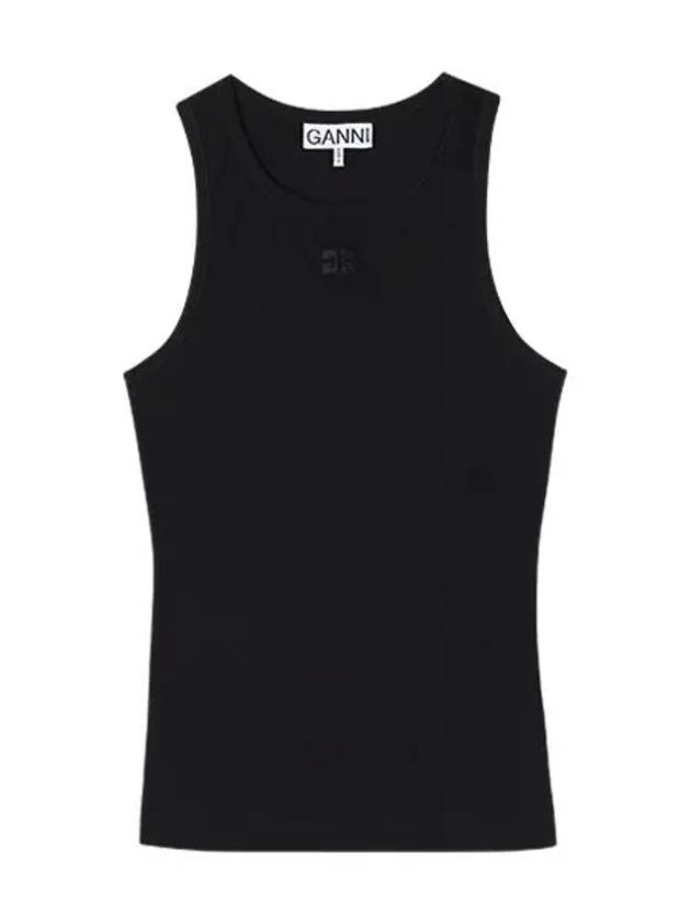 Ribbed Organic Cotton Sleeveless Black - GANNI - BALAAN 2