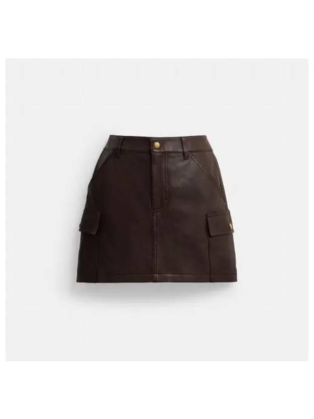 Leather Mini Cargo Skirt CT003 BRN - COACH - BALAAN 2