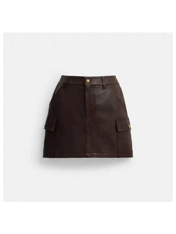 Leather Mini Cargo Skirt CT003 BRN - COACH - BALAAN 1