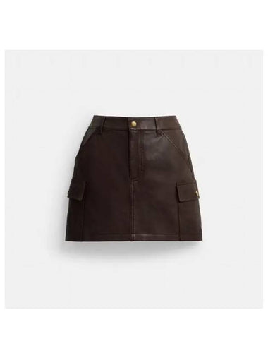 Leather Mini Cargo A-Line Skirt Brown - COACH - BALAAN 1