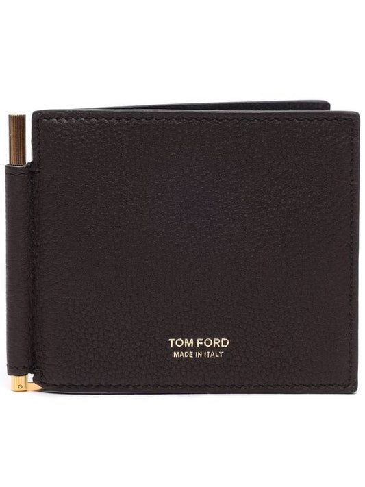 T-Line Leather Money Clip Card Wallet Brown - TOM FORD - BALAAN 2