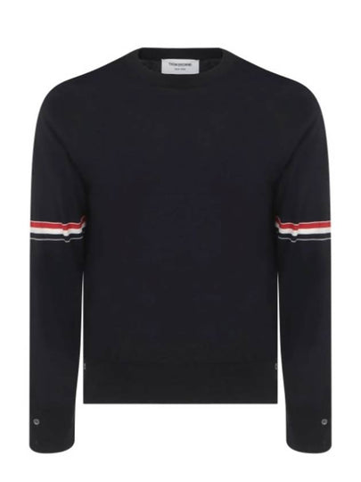 Merino Striped Crew Neck Knit Top Navy - THOM BROWNE - BALAAN 2