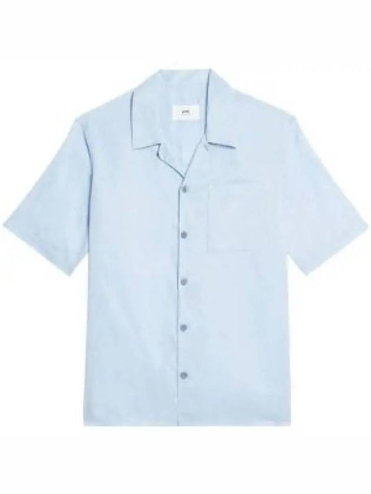 Camp Collar Pocket Cotton Short Sleeve Shirt Sky Blue - AMI - BALAAN 2