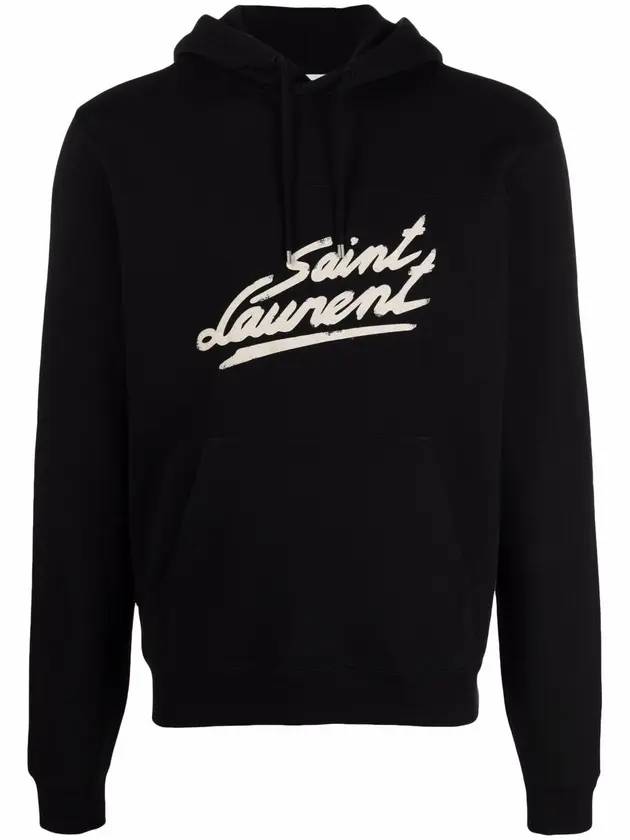 Signature Logo Hoodie Black - SAINT LAURENT - BALAAN 1