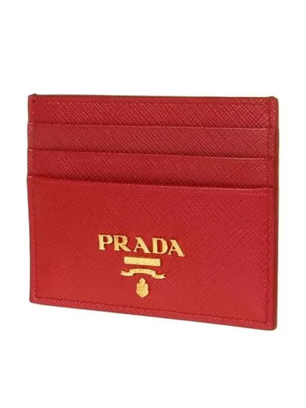 Metal Logo Saffiano Card Wallet Red - PRADA - BALAAN 3