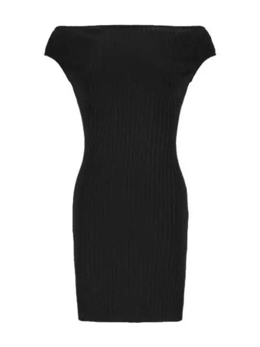 Mini off shoulder rib dress black - AMI - BALAAN 1