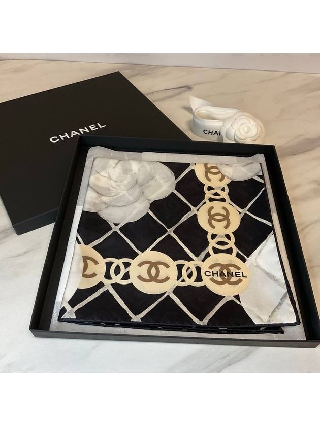 Camellia Square Silk Scarf Black - CHANEL - BALAAN 2