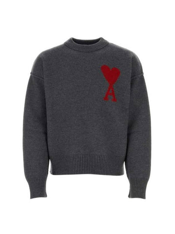 Big Heart Logo Wool Knit Top Grey - AMI - BALAAN 1