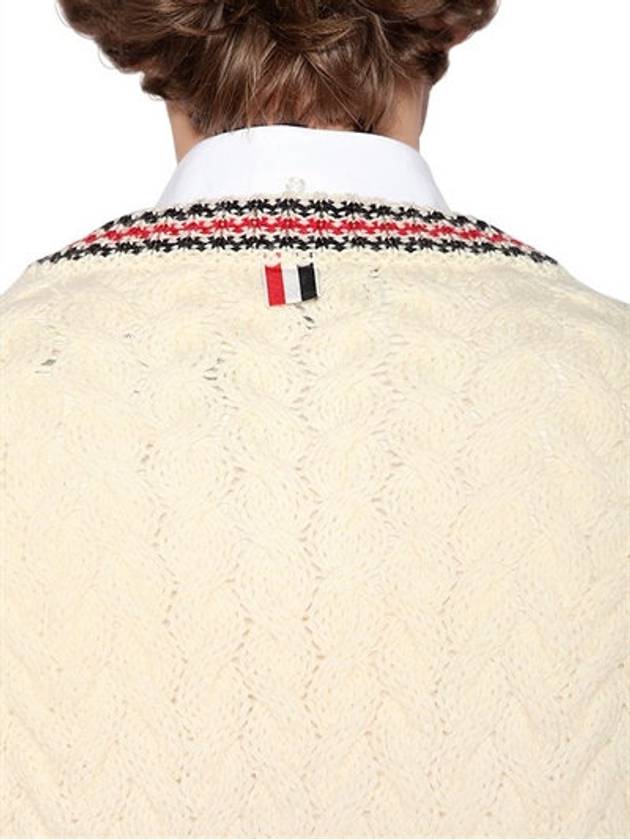 Men's V-neck Wool Knit Top Offwhite - THOM BROWNE - BALAAN 5