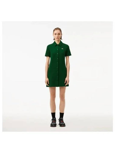 Women s Button Up Double Face Pique Polo Dress Green - LACOSTE - BALAAN 1