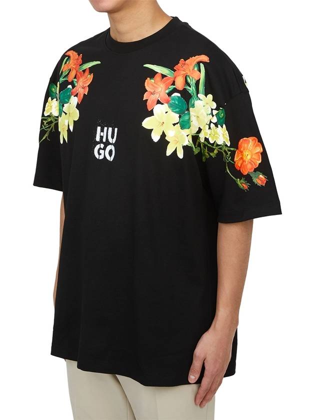 Men's Floral Print Stacked Logo Short Sleeve T-Shirt Black - HUGO BOSS - BALAAN 3