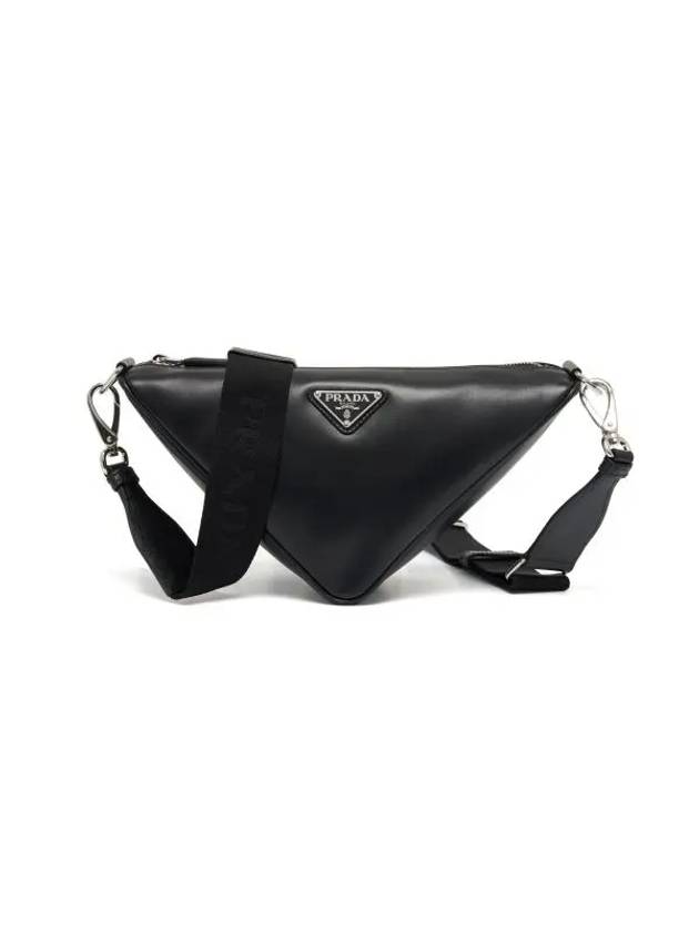 Triangle Logo Leather Cross Bag Black - PRADA - BALAAN 1