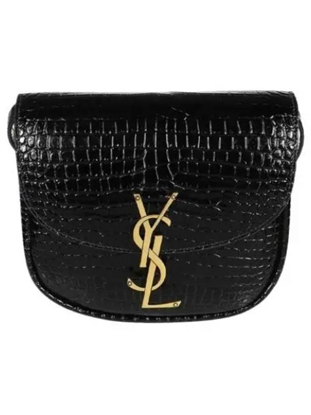 Kaia Shiny Crocodile-Embossed Leather Small Shoulder Bag Black - SAINT LAURENT - BALAAN 2