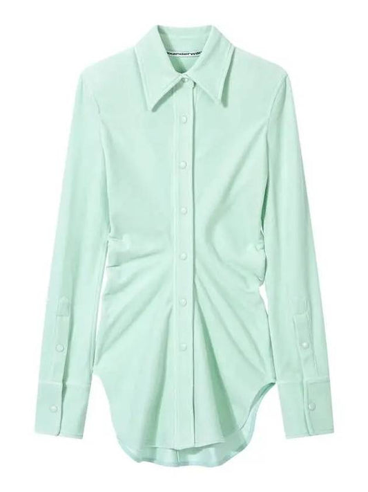 Velor Snap Button Slim Shirt Mint - ALEXANDER WANG - BALAAN 1