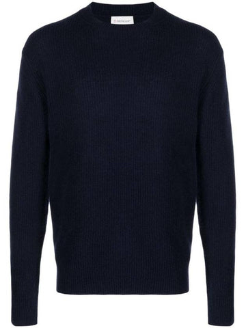 Logo Patch Wool Cashmere Knit Top Navy - MONCLER - BALAAN 1