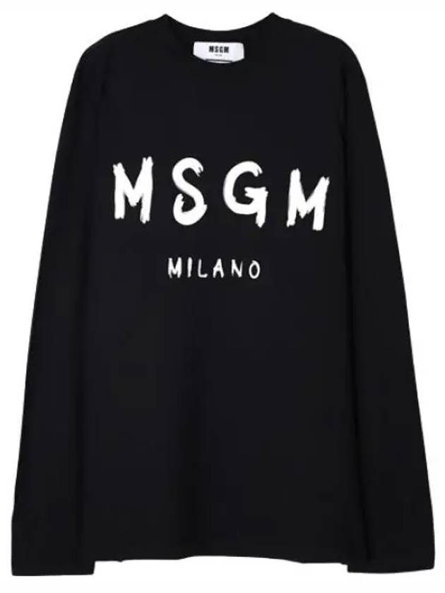 Brushed Logo Long Sleeve T Shirt Women - MSGM - BALAAN 1