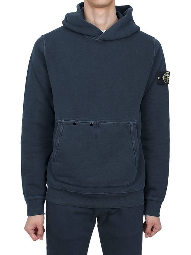 Old Effect Cotton Diagonal Fleece Hoodie Navy - STONE ISLAND - BALAAN 3