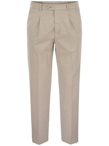 Garment-dyed Leisure Fit Trousers in American Pima Comfort Cotton with Pleats - BRUNELLO CUCINELLI - BALAAN 1