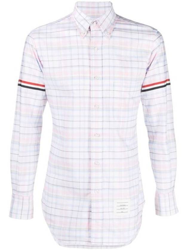 Men's Plaid Three Stripes Armband Oxford Long Sleeve Shirt Light Pink - THOM BROWNE - BALAAN 2