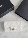 Classic Gold Hardware Logo Grained Shiny Calfskin Card Wallet White - CHANEL - BALAAN 4