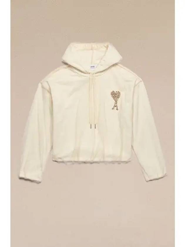 Crystal Heart Logo Hoodie Beige - AMI - BALAAN 2