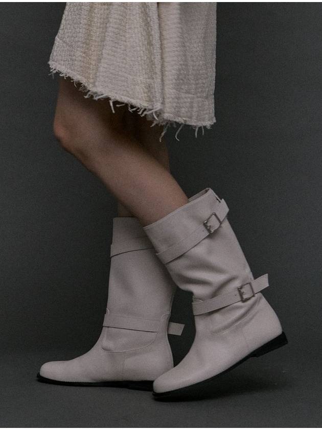 Women's Leather Middle Long Boots HEATHERIVORY - KRISTIN - BALAAN 2