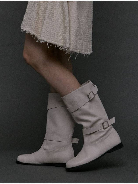 Women's Leather Middle Long Boots HEATHERIVORY - KRISTIN - BALAAN 2