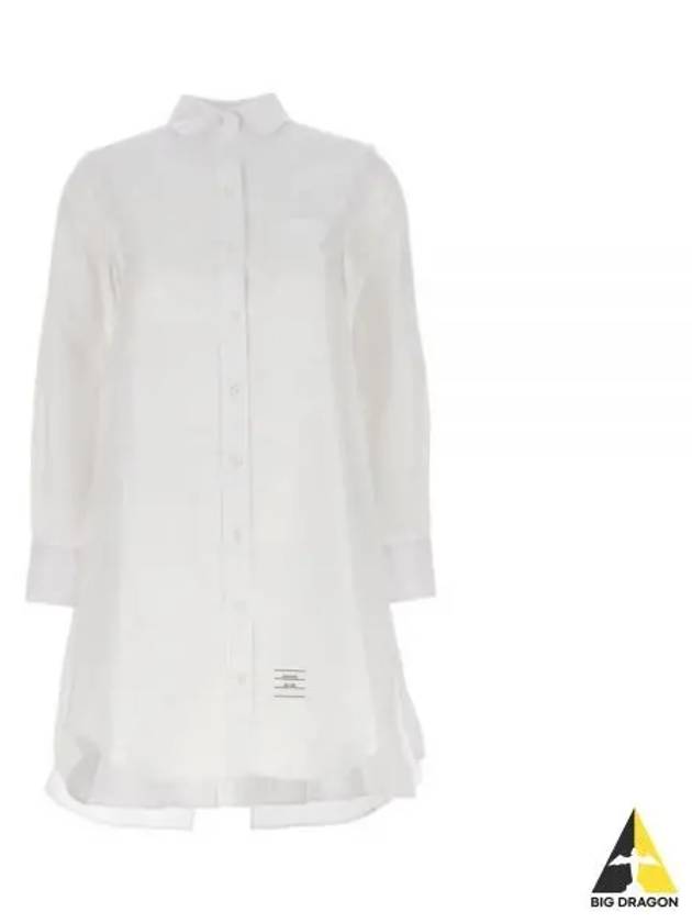 Solid Poplin Pleated Back Shirt Mini Dress White - THOM BROWNE - BALAAN 2