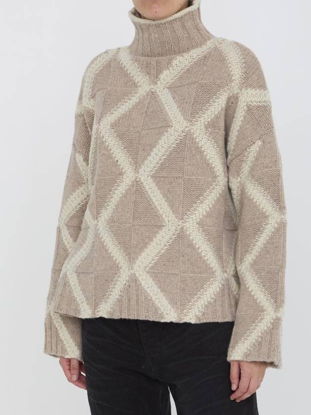 Argyle Intarsia Wool Turtleneck Desert Mel - BOTTEGA VENETA - BALAAN 3