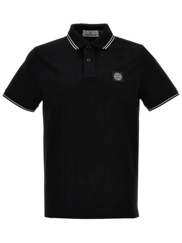 Stretch Cotton Pique Short Sleeve Polo Shirt Black - STONE ISLAND - BALAAN 2