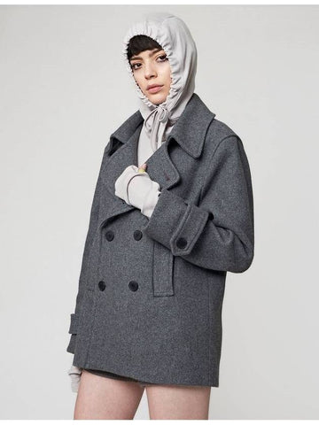 Wool Blend Pea Coat Melange Grey - ATHPLATFORM - BALAAN 1