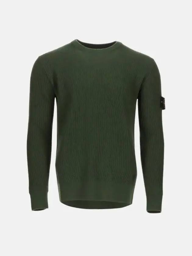 Wappen Patch Crew Neck Ribbed Wool Knit Top Green - STONE ISLAND - BALAAN 4