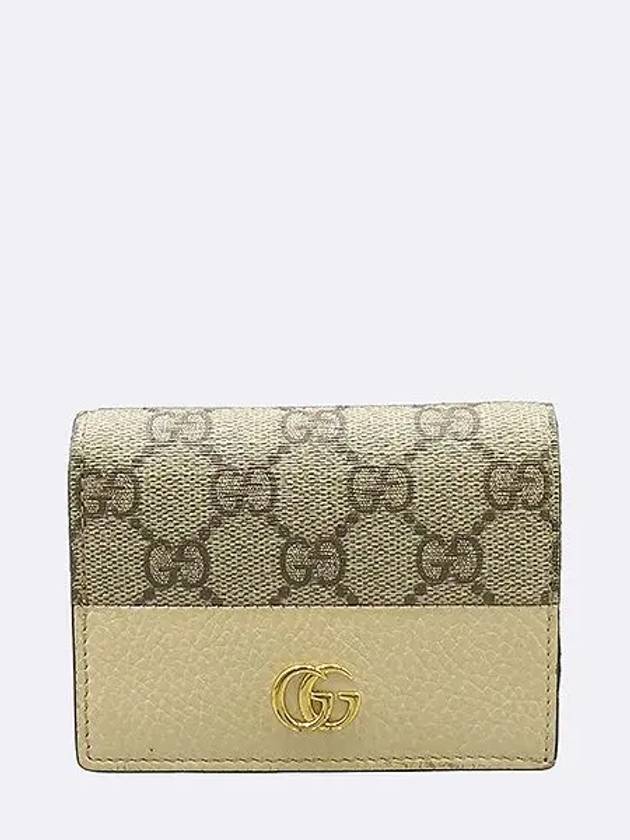 658610 Beige Leather GG Logo Supreme Canvas Marmont Card Case Half Wallet - GUCCI - BALAAN 2