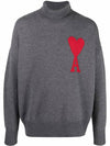 Big Heart Logo Wool Knit Turtleneck Grey - AMI - BALAAN 2