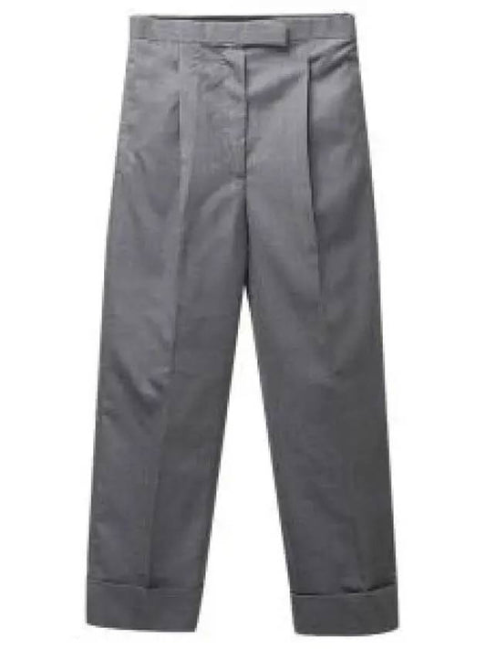Women's High Waist 120 Count Twill Wool Straight Pants Grey - THOM BROWNE - BALAAN 2
