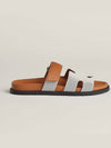 Chypre Canvas Calfskin Sandals Pronoir Natural - HERMES - BALAAN 4