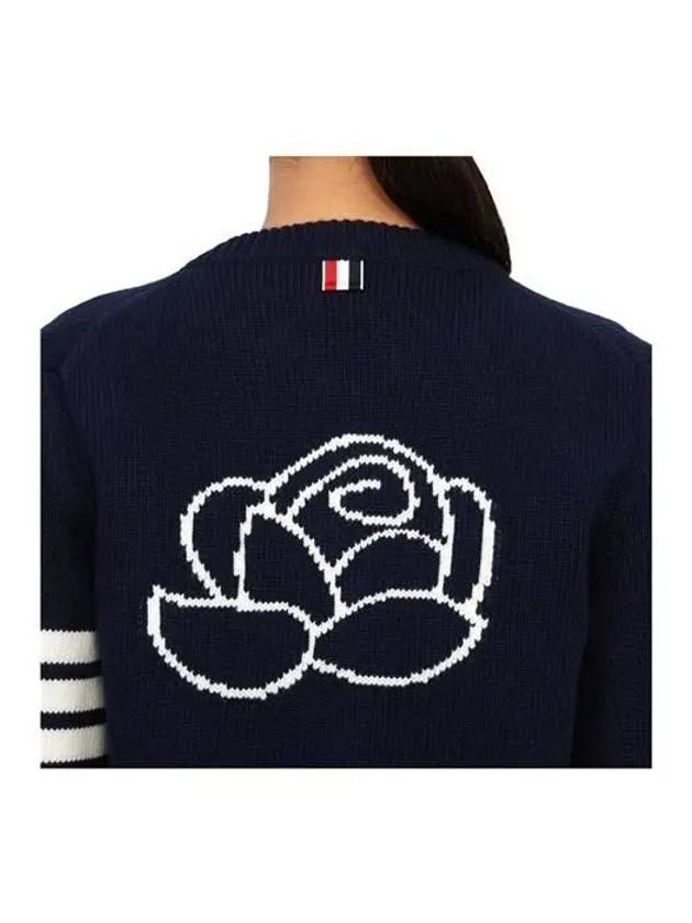 Floral Intarsia Cotton Cardigan Navy - THOM BROWNE - BALAAN 5