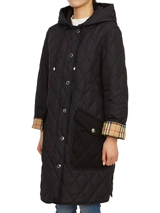 Women's Diamond Quilted Hoodie Single Coat Black - BURBERRY - BALAAN 5