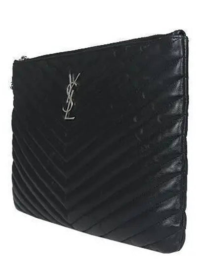 559193 YSL silver logo black leather mattrasse clutch bag - SAINT LAURENT - BALAAN 2