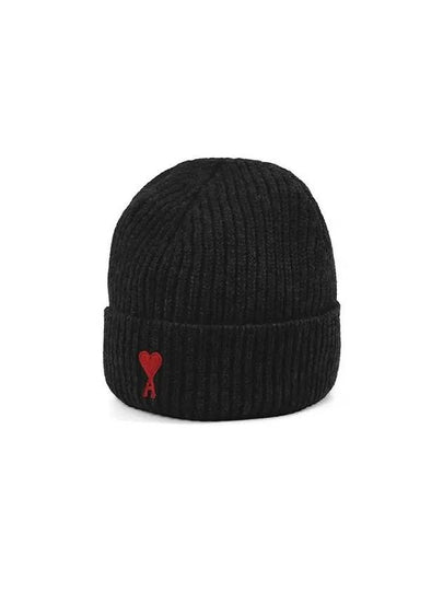 Heart Logo Wool Beanie Black - AMI - BALAAN 2