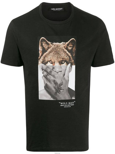 Wolfman Print Short Sleeve T-Shirt Black - NEIL BARRETT - BALAAN 2