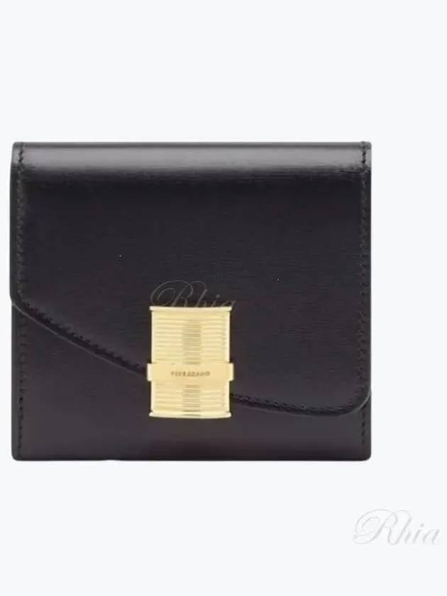 Fiamma Compact Leather Half Wallet Black - SALVATORE FERRAGAMO - BALAAN 2