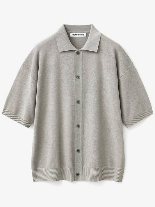 Cotton Collar Short Sleeve Knit Cardigan Sand Grey - BLONDNINE - BALAAN 1