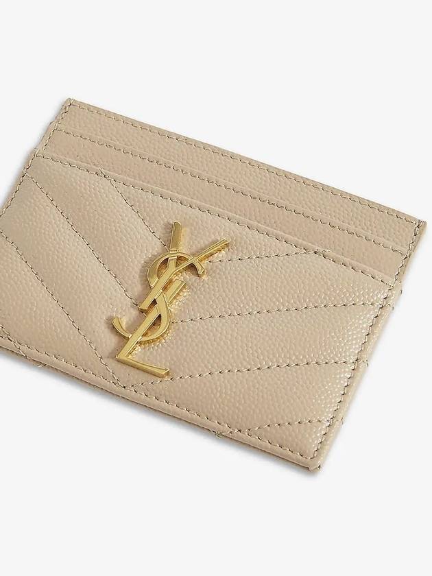 Gold Hardware Matelasse Caviar Leather Card Wallet Dark Beige - SAINT LAURENT - BALAAN 3